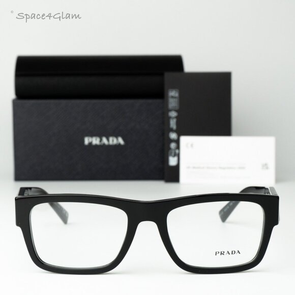 Prada Men Eyeglasses Black Demo Rectangle Unisex PR15YV 1AB1O1 BRAND NEW - Picture 1 of 9
